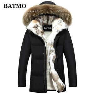 Męskie kurtki Batmo Przyjazd Winter Rabbit Fur Fur Cllar 80% Biała kaczka w dół Kurtki z kapturem Mężczyzny Rozmiar S-5xl 231101