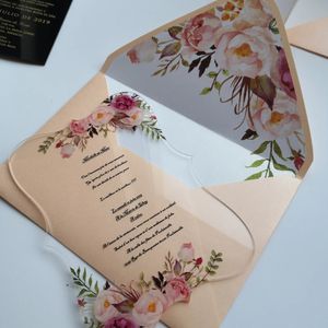 Greeting Cards High-quality Uv Printing Environmentally Friendly Inks Curveclear Acylic Invitations With Flower Envelop Personalize 231102