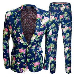 Mäns kostymer blazrar Mense Casual Suit Blazers Blue Printing Groom Wedding Dress Suit Bankett Stage Performance Suit Män nattklubb Style Jacka 231102