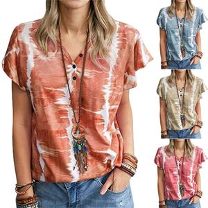 Women's T Shirts Women Short Sleeve Fashion Printed Shirt 2023 Summer Casual Loose Button Tshirts Female Tees Top Plus Size S-5XL