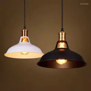 Hängslampor retro järnhatt hängande lampor lamp svart vit e27 restaurang bar potten täcker industriell nordisk sovrum heminredning