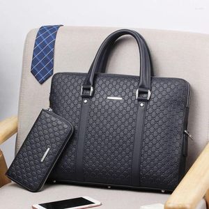 Briefcases Double Layers Men's Leather Business Briefcase Casual Man Shoulder Bag Messenger Male Laptops Handbags Men Travel Bags