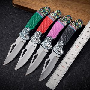 Small Folding Knife Portable Camping Knife Multi function Stainless Steel Pocket Paring Knife EDC Tool MINI Cutter Blades Printed Fruit Knifes