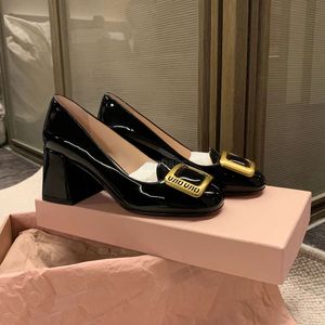 miui Leather Anne~amius Best-quality Genuine Princess Metal Square Shoe Buckle Thick Heeled High Heels for Womens Singles Shoes