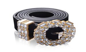 Lyxdesigner stora strassbälten för kvinnor svart läder midja smycken guldkedjebälte strass diamant mode2185756