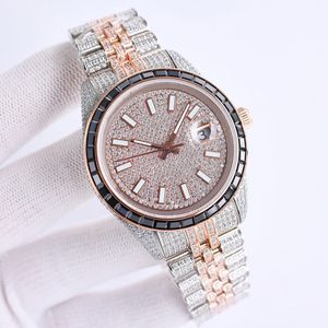 Square Diamond Watch Mens 2824 자동 기계식 시계 Sapphire 41mm 다이아몬드 스터드 스틸 브레이슬릿 레이디 워치 Montre de Luxe