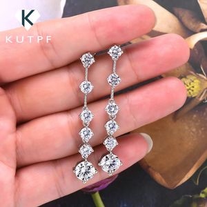 Kulak manşet 6 ct tam damla küpeler s925 gümüş plaka 18k altın ışık lüks ince mücevher püskül küpe kadınlar için kutpf 231101