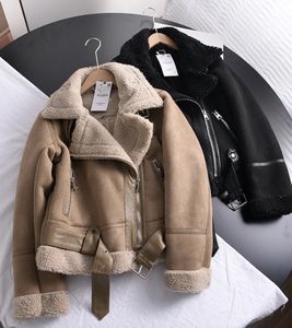 Casaco feminino de pele sintética, parka grosso de inverno com camurça quente de pele de cordeiro