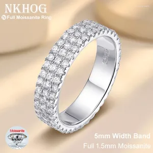 Cluster-Ringe NKHOG Voller Moissanit-Reihenring 925er Sterlingsilber plattiert 18 Karat Ewigkeits-Hochzeitsband Hip-Hop-Test bestandener Partyschmuck