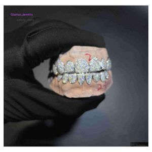 Anhänger Halsketten Nach Maß Dental Grills Iced Out Sterling Silber Echtgold Schmuck Zick-Zack-Fassung Vvs Moissanit Diamanten Zähne Gr Otd2c