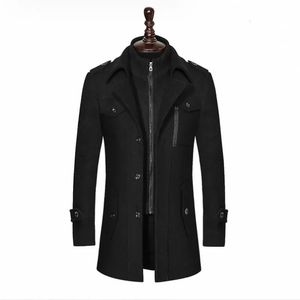 Herr ull blandar mode vinter män dubbel krage tjock jacka enkel breasted trench coat män storlek m3xl märke utomhus varm mjuk 231102