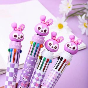 20st Söt tecknad film 10 färger Bollpunktspennor Kawaii Purple Multicolor Ball Point Pen School Office Writing Supplies