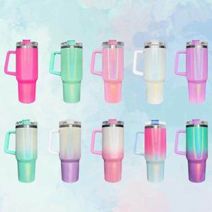 Sublimation 40oz Glitter Tumblers With Handle Stainless Steel Insulated Travel Coffee Mugs 25 pcs