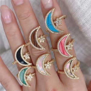 Wedding Rings 10Pcs Romantic shining zircon adjustable 24k gold plated moon shape Cz jewelry rings Charm Lady women girl 231101