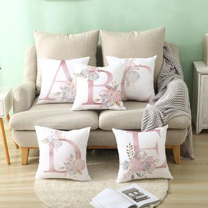 Pillow 45 45cm Letter A-Z Pillowcase Case White Pink Geometric Peachskin Flower Cover Sofa Hugging Home Decorative