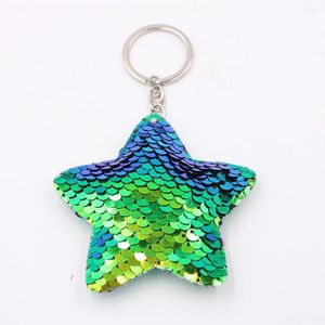 Keychains Pentagram Sequin Keychain Pendant Colorful Fish Scale Reflective Star Women Birthday Party Accessory Gift