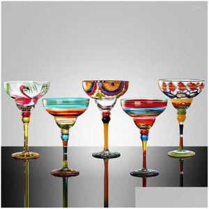 Şarap Gözlükleri Şarap Bırıkları El boyaması Mticolor Margarita Cam Avrupa Düğünü Eşsiz Şampanya Kırmızı Goblet- Ana Bar Bardak Damlası D DHS38