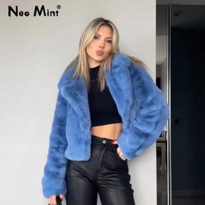 Womens Fur Faux Fur Ins Chic Street Fashion Girls Blue Cropped Plush Fur Coat Women Winter Trend Faux Rabbit Fur Jacket Coats Short Outwear 231101