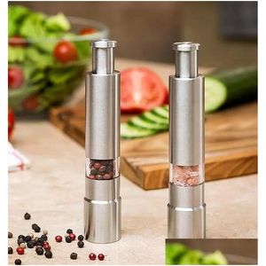 Mills Ups Manual Pepper Mill Salt Shakers One-Hand Grinder rostfritt stål Spice Sauce Grinders Stick Kitchen Tools Drop Delivery Dhnkw