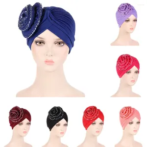 Roupas étnicas Flor Mulheres Muçulmanas Quimio Perda de Cabelo Cap Hijab Diamantes Turbante Headwear Envoltório Cachecol Árabe Islâmico Bonnet Capa Câncer