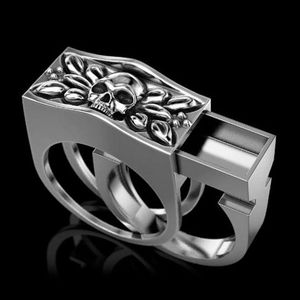 Unik designer 925 Sterling Silver Skull Ring Mens Jubileum Present Fashion Accessory Men Hip Hop Jewelry Viking Punk Rings Storlek 6-13