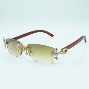 Cross Diamond Coole Sonnenbrille 3524012 mit natürlichen Originalholzbeinen und 56 mm geschliffenem Glas