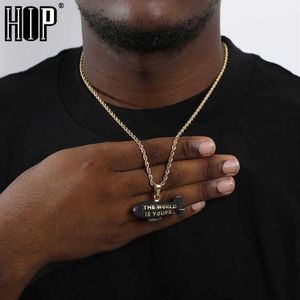 Hip Hop THE WORLD IS YOURS Blimp Gold Color Cubic Zircon Necklaces & Pendants For Men Jewelry With Tennis Chain270u