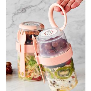 Lunchlådor Frukost havregryn spannmålsmutter yoghurt sallad kopp tätning container set med gaffel sås kopp lock bento tuppers mat avsmalnande skål lunchlåda 230331