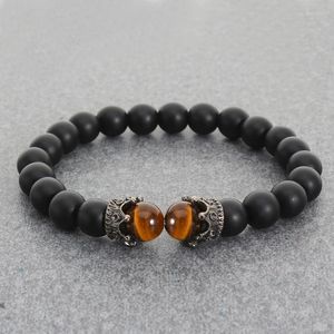 Strand Charm Lava Stone Men Bracelet CZ Coroa de alta qualidade Onyx tigre tigre Elastic Rape Jewelry Gift