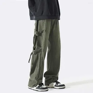 Men's Pants Male Long Casual Men Cargo Stylish Mid-rise With Side Buckle Design Straight Wide For Long-lasting