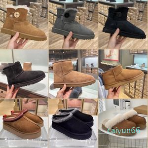 Flauschige Schneestiefel Mini Damen Winter Australien Tasman Plateaustiefel Fell Slipper Knöchel Wolle Schuhe Schaffell Echtleder