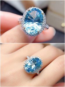 Cluster-Ringe, ovaler blauer Kristall, Aquamarin, Topas, Zirkon, Diamanten, Edelsteine für Frauen, Weißgold, Silberfarbe, Schmuck, Bijoux, trendige Geschenke