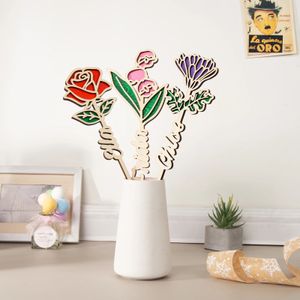 Decorações de Natal Personalizado Mês de Nascimento de Madeira Flor Nome Personalizado Estilo de Escrita Flor Presente para Decoração de Festa de Natal Suprimentos 231102