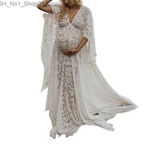 Vestidos de maternidade Long Lace Maternidade Boho Vestidos Maxi V Neck Ruffle Manga Baby Shower Beach Wedding Guest Photoshoot Primavera Verão Outono Q231102