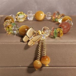 Strand Fashion Natural Agate Crystal Bracelet Women's Butterfly Pendant Bead Bracelets Light Luxury Student Friend Jewelry Gift