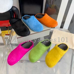 Marca Horse Hair Mules Designer Mulheres Chinelos Homens Dedo Do Pé Redondo Mocassins Sandálias Peludas Confortáveis Flip Flops Plataforma Slides De Borracha com Caixa