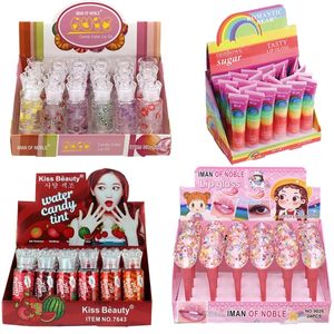 24Pcs box Wet Gloss Crystal Jelly Lip Kawaii Shine Lipgloss Glitter Liquid Lipstick Lips Care Makeup Base Wholesale Moisturizing