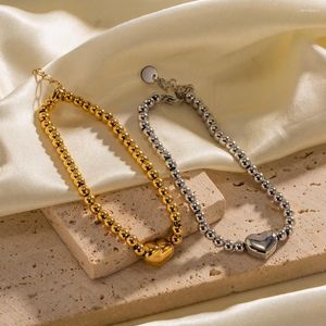 Strand aço inoxidável pvd 18k banhado a ouro à prova dwaterproof água manchar contas corrente coração pulseira para mulher jóias atacado ins na moda