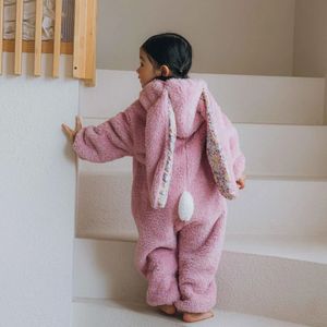 Rompers född baby pojke kläder kanin djur tecknad huva jumpsuits vinter baby pyjamas onesies barn sömnkläder född baby pyjamas 231101