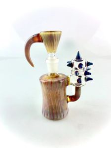 Glass Hookah Double Amber Violet w kolorze 90 stopni popiołu z małymi cierniami 14 i 18 mm oba wsparcie z 4 otworami Horn Bowl Wysoka jakość