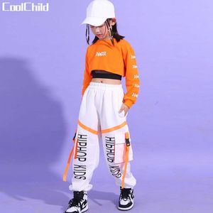 Hip Hop Girls Crop Top Contrast Cargo Pants Boys Sweatshirt Joggers Child Streetwear Clothes Set Kids Street Dance Jazz Costume P230331