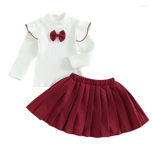 衣料品セット幼児の女の赤ちゃん秋の冬の服モックネック長袖ニットセータートッププリーツミニスカートの衣装セット