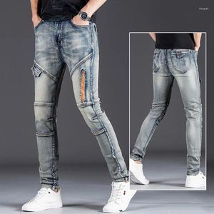 Men's Jeans Denim Fashion Brand Slim Design Motorcycle Style Personalized Zipper Raft Retro Pattern Long Pants