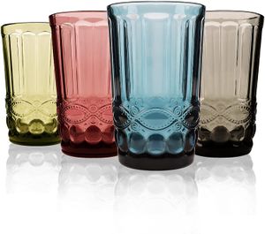 Renkli içme bardakları vintage kabartmalı çok renkli cam eşyalar su suyu içecekleri için camı cam