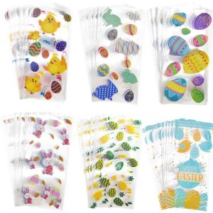 Gift Wrap 50pcs Happy Easter Egg Candy Bag Transparent Cellophane Food Plastic Package Bags Party Decor