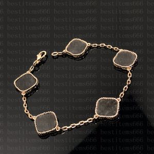 Fashion Classic 4/Four Leaf Clover Charm Bracelets Branslean Bransle Łańcuch 18K Złota Agat Matka perłowa dla Womengirl Wedding Mother Day Biżuteria Kobiety Obsydian 01