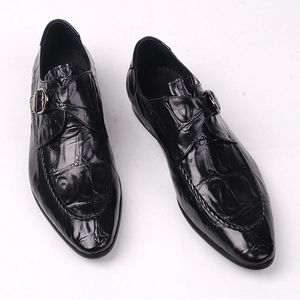 Men's Genuine Leather Loafer Shoes Monk Strap Shoes Black Burgundy Crocodile Pattern Oxford Shoes Simple Wedding Oxford Shoe