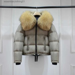 Women's Down Parkas Lagabogy 2023 Winter Women 90% White Duck Down Coat Short Warm Lapel Puffer Jacket With Large Real Raccoon Fur Fe Overcoat L231102