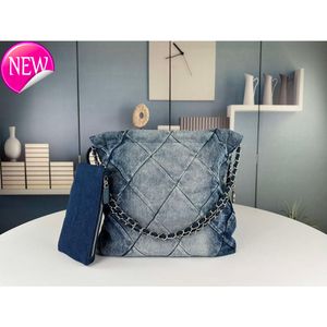 Channel 22 Denim Grand Shopping Bag Tote Travel Designer Woman Sling Body Most Expensive Handbag with Silver Chain Gabrielle QuilG