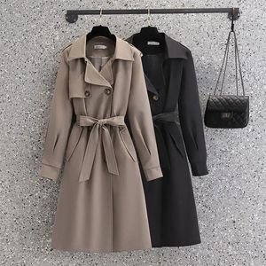 Женские плащи, пальто, женские весенне-осенние корейские свободные двубортные повседневные ветровки средней длины, куртка, женская верхняя одежда, пальто